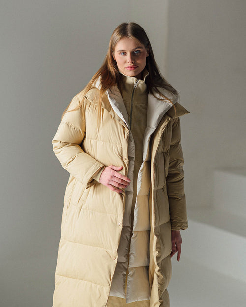 Winter Duo long down coat with built-in scarf and hood