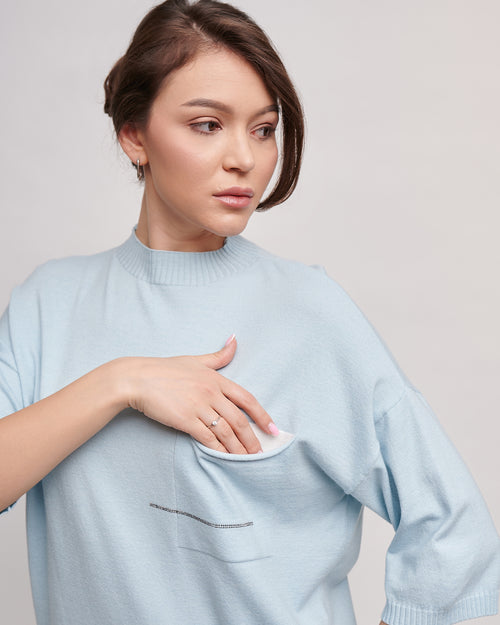 Sweter Liture, rękawy 3/4, z kieszenią na piersi