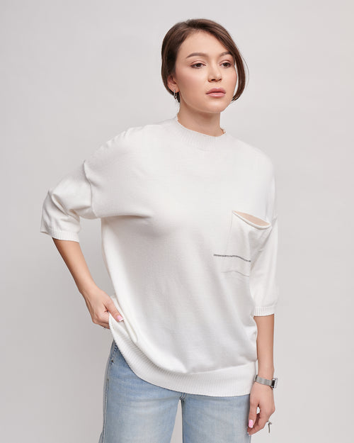 Sweter Liture, rękawy 3/4, z kieszenią na piersi