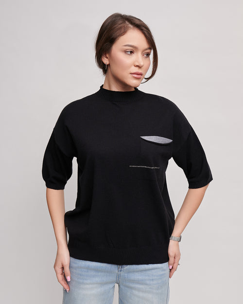 Sweter Liture, rękawy 3/4, z kieszenią na piersi